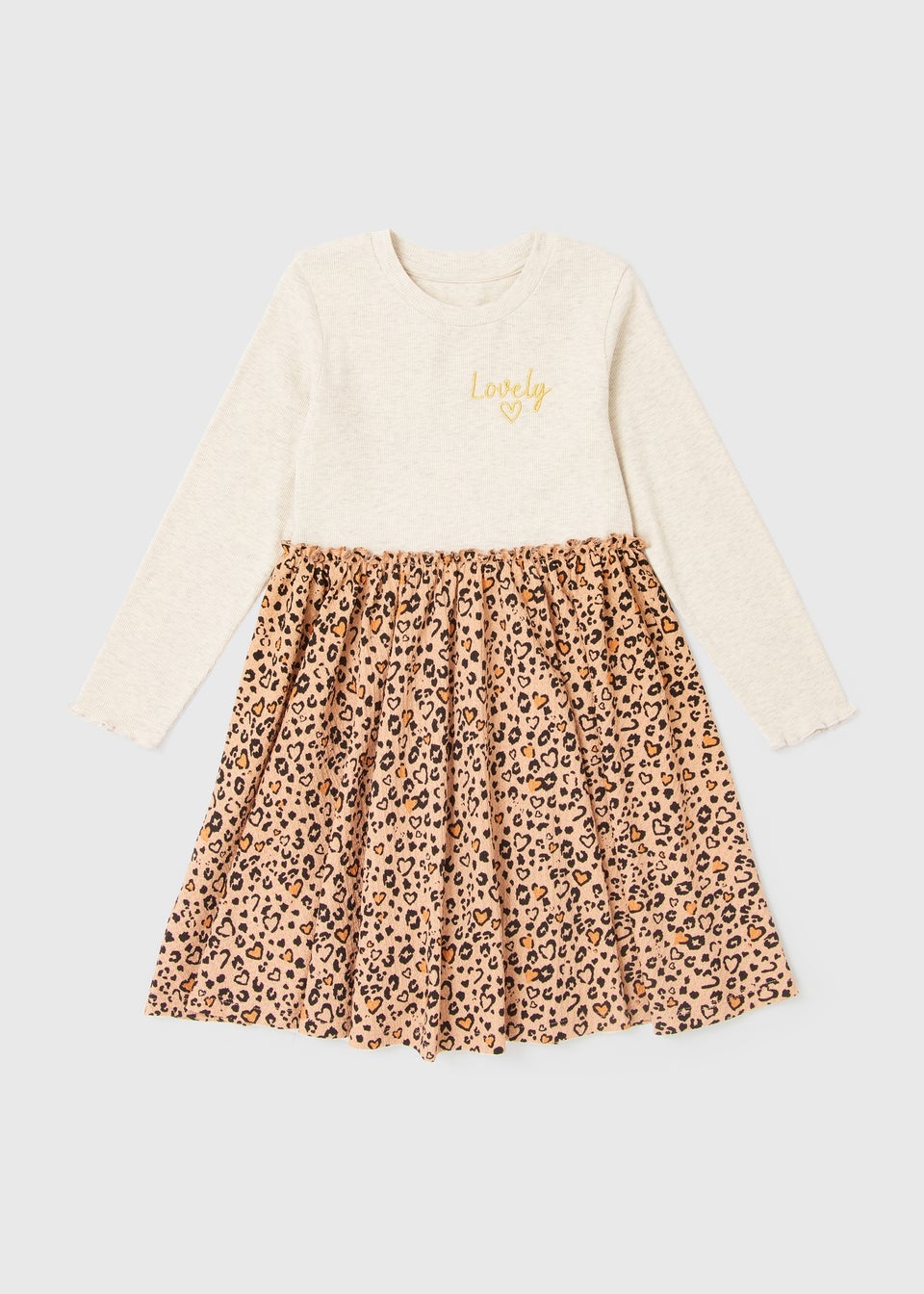 Girls Cream Leopard Dress Set (1-7yrs)