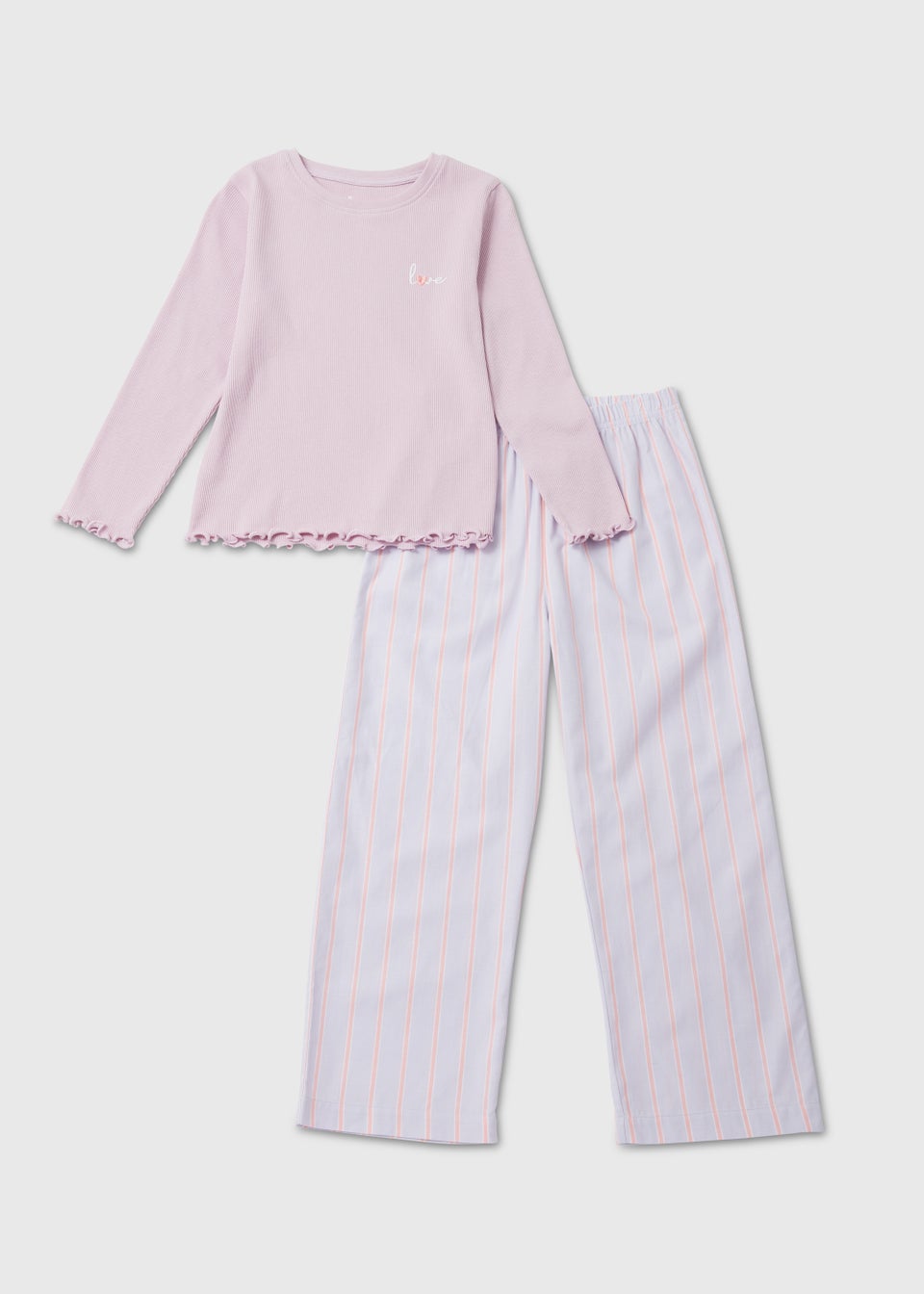 Girls Lilac Love Woven Long Sleeve Pyjama Set (4-13yrs)