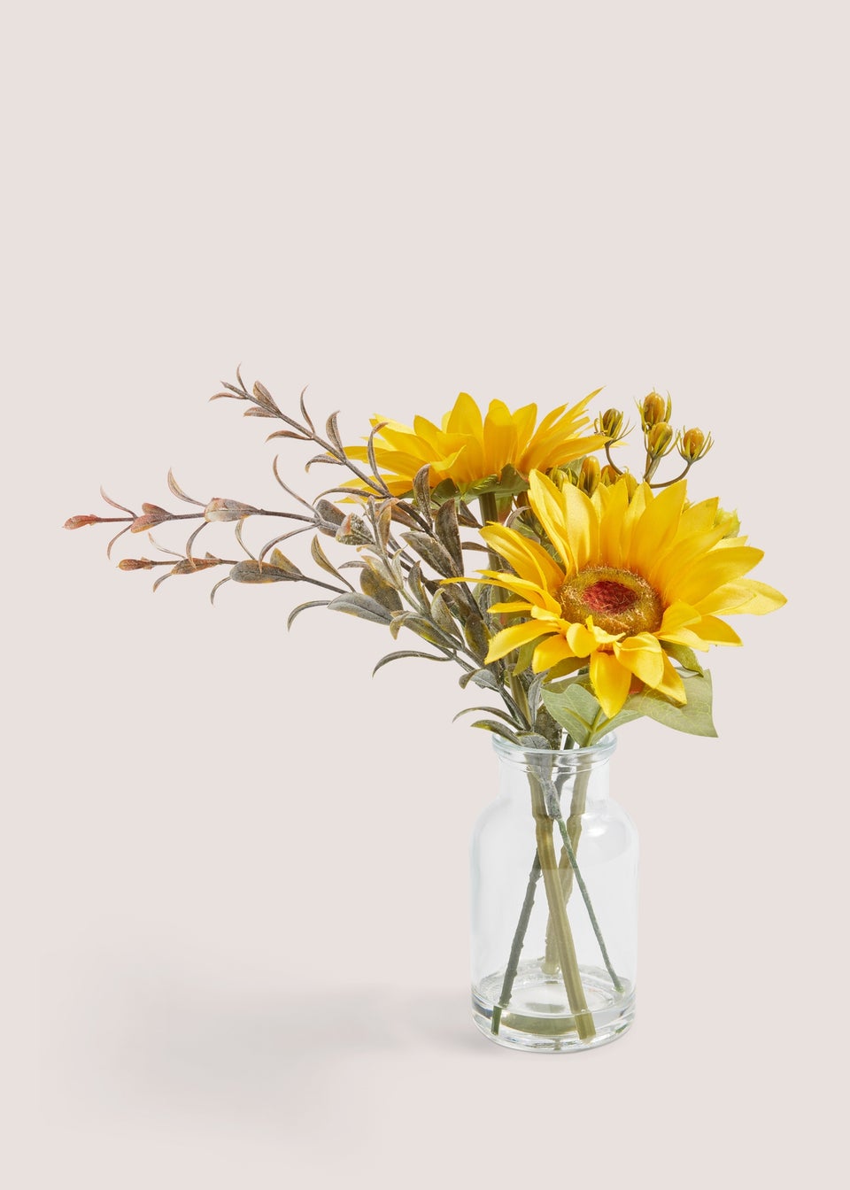 Mini Sunflowers in Glass Vase (22cm x 18cm x 18cm)