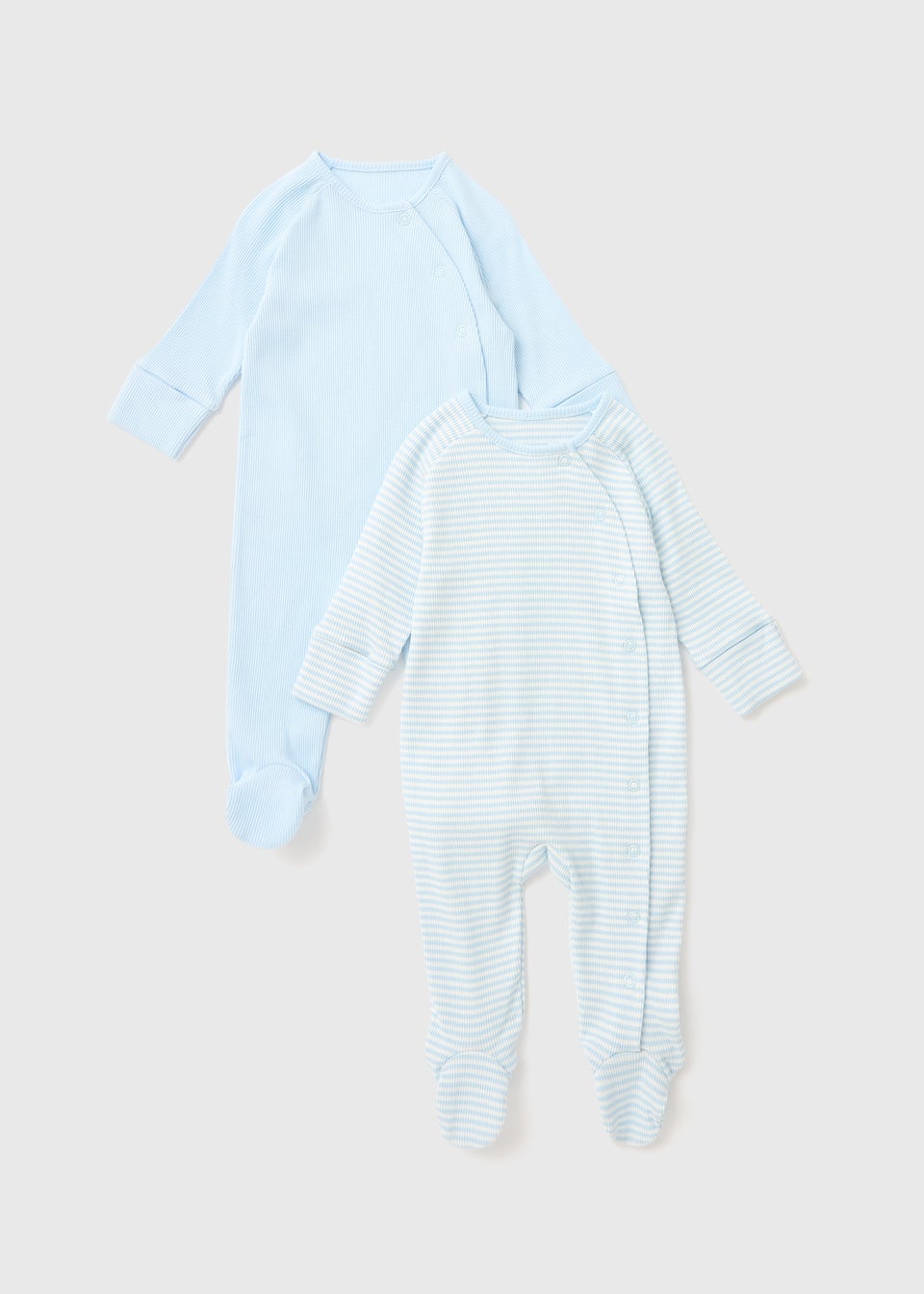 Baby 2 Pack Blue Layette Ribbed Sleepsuit (Newborn-12mths)