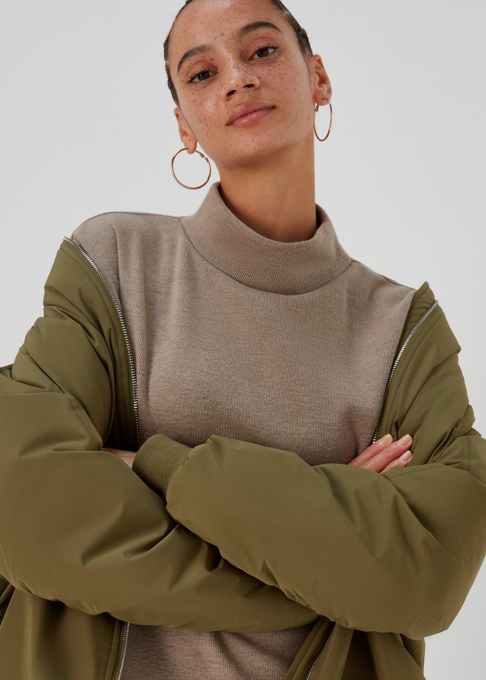 Beige Soft Touch High Neck Top