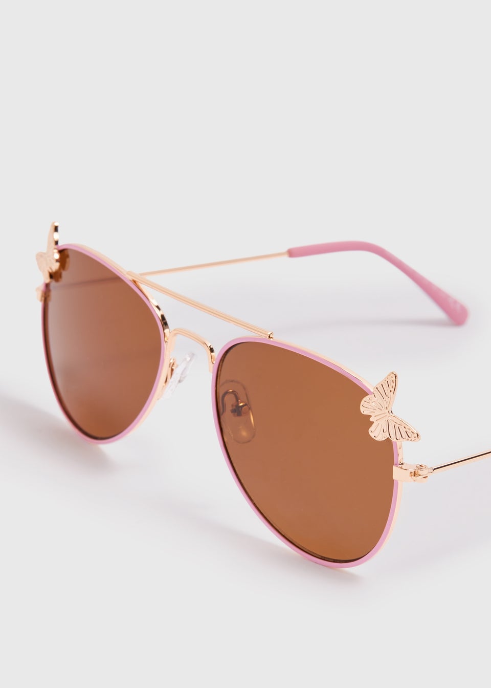 Girls Pink Butterfly Aviator Metal Sunglasses