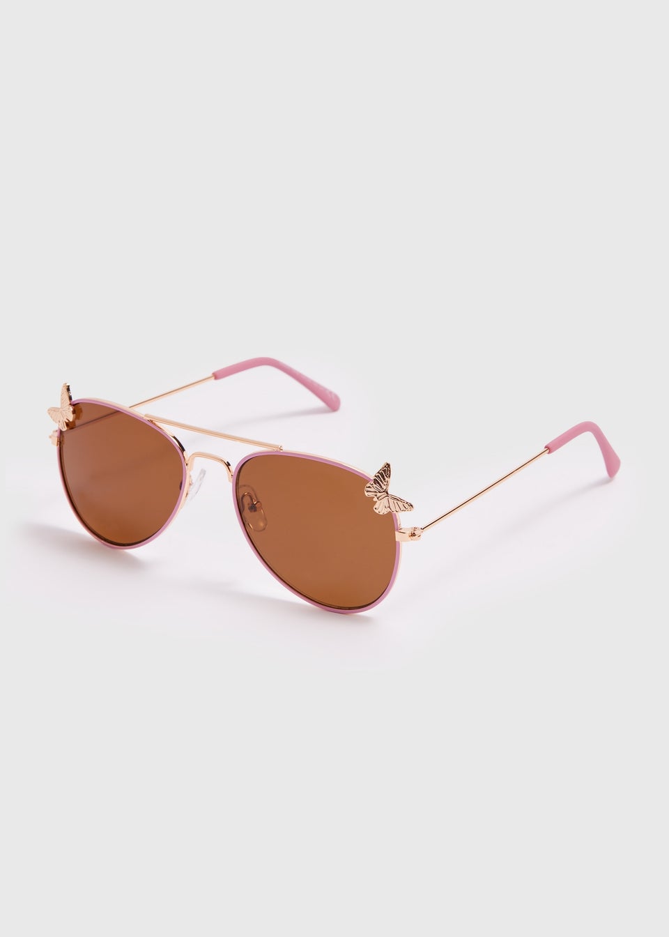 Girls Pink Butterfly Aviator Metal Sunglasses