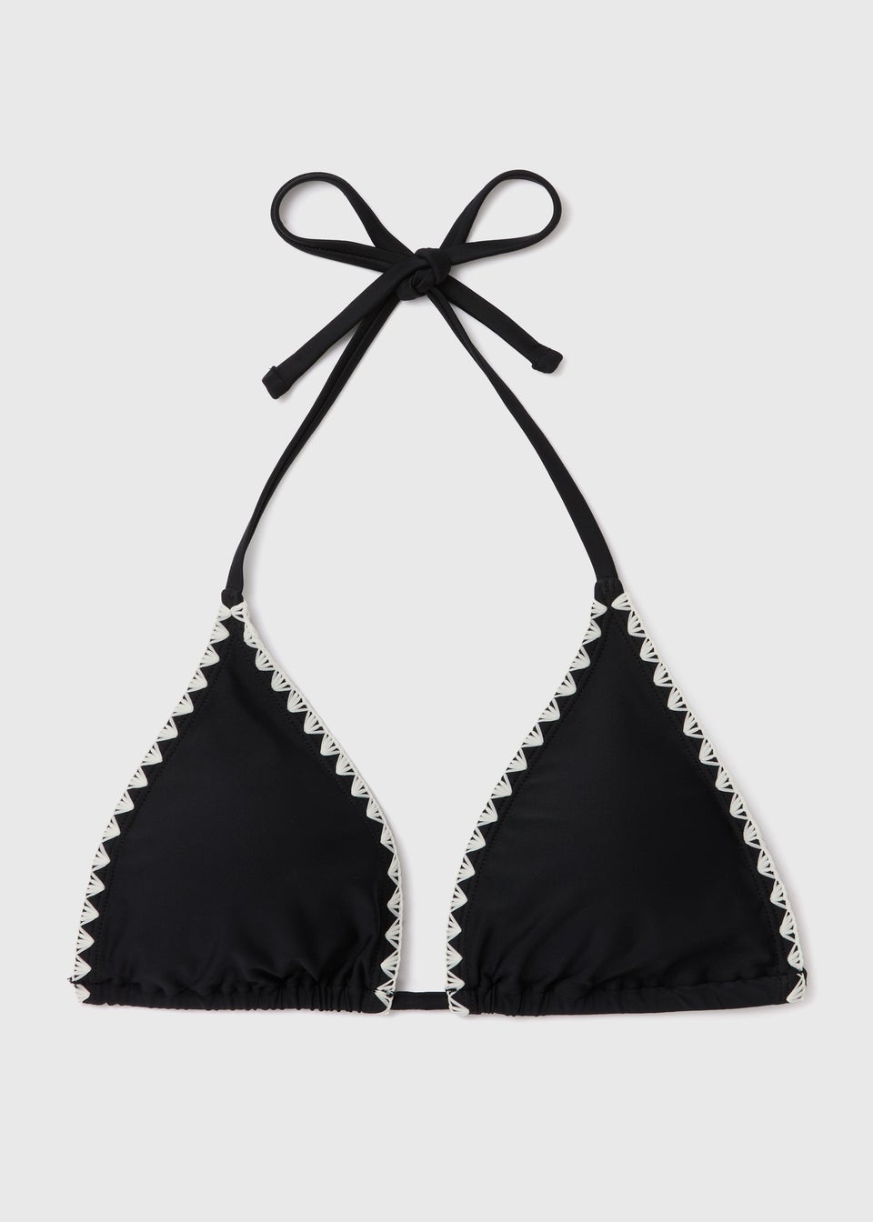 Black White Stitch Triangle Bikini Top