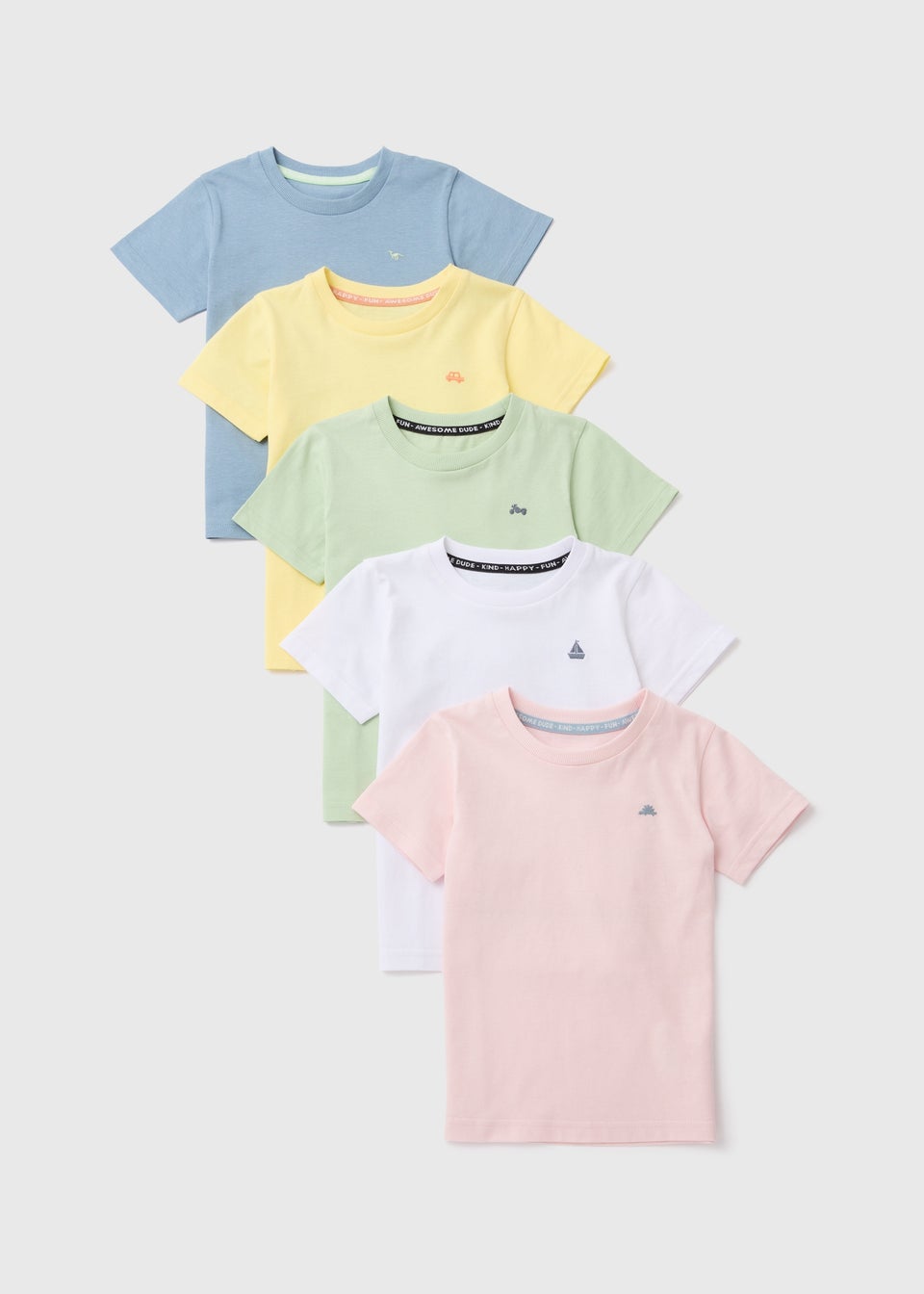 Boys 5 Pack Multicolour Solid Bright T-Shirts (1-7yrs)