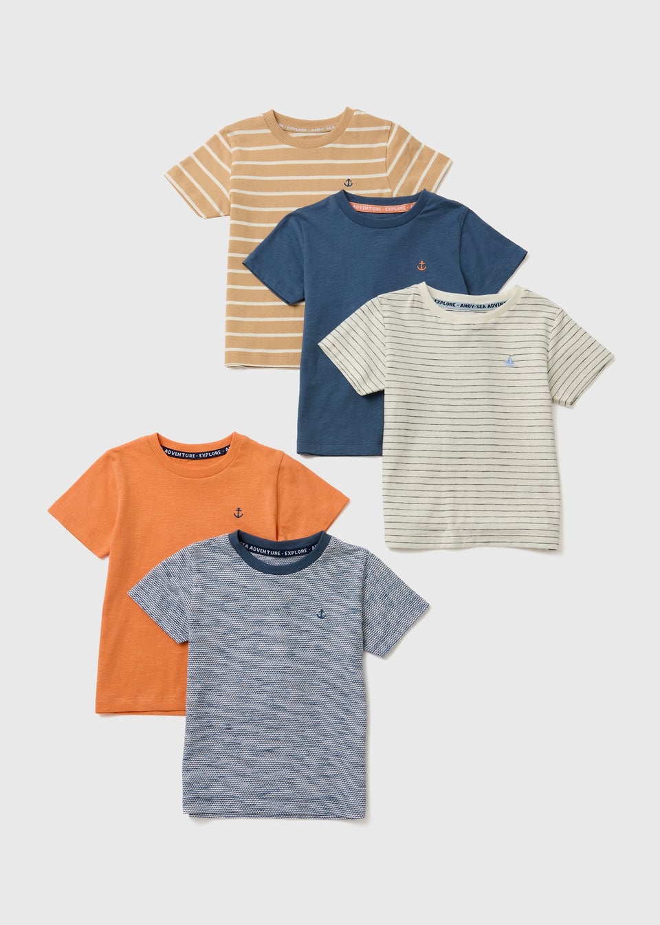 Boys 5 Pack Multicolour Textured T-Shirts (1-7yrs)