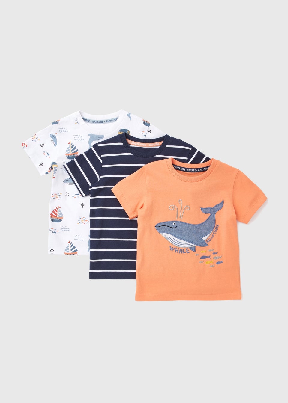 Boys 3 Pack Coral Whale Print T-Shirts (1-7yrs)