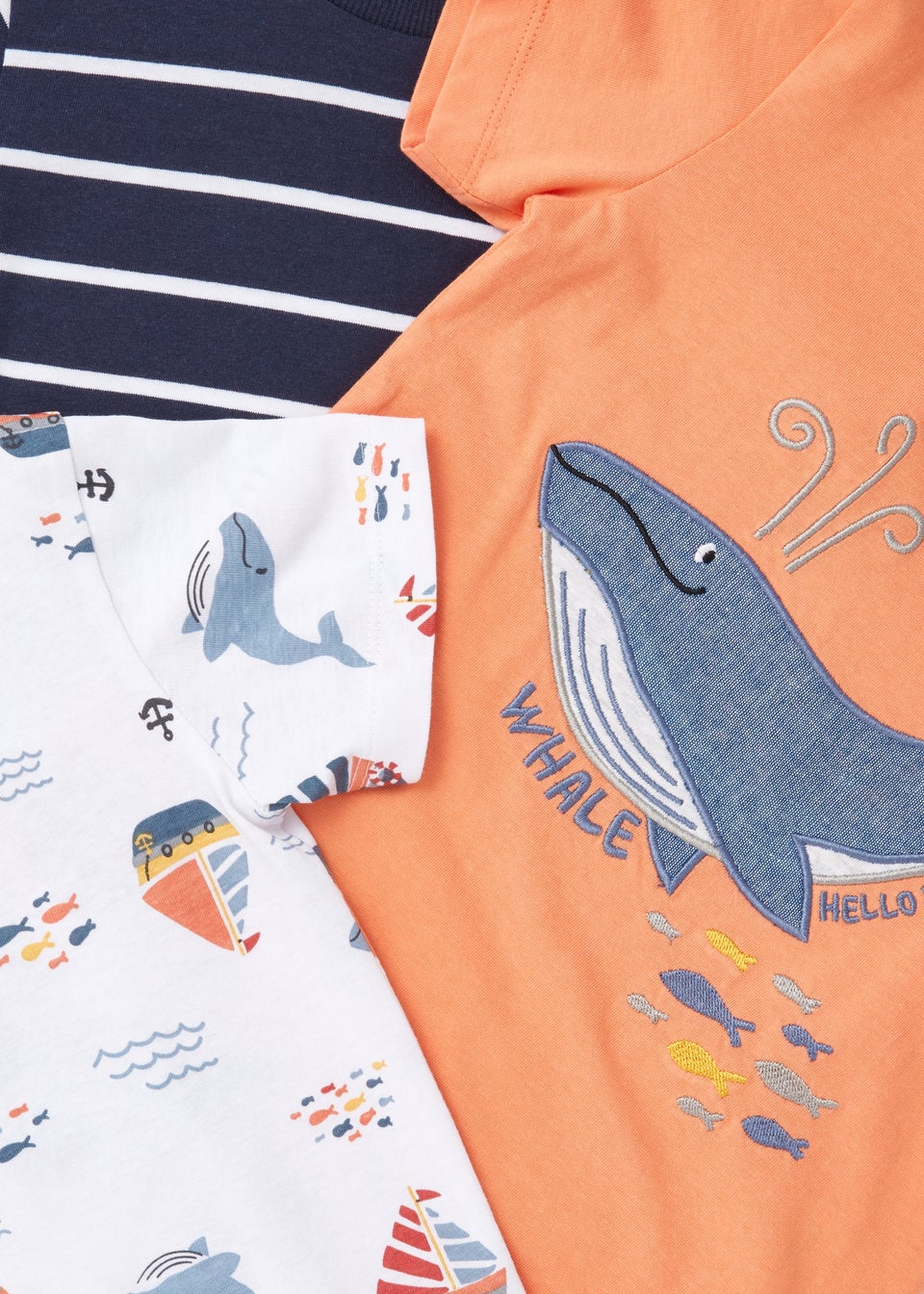 Boys 3 Pack Coral Whale Print T-Shirts (1-7yrs)