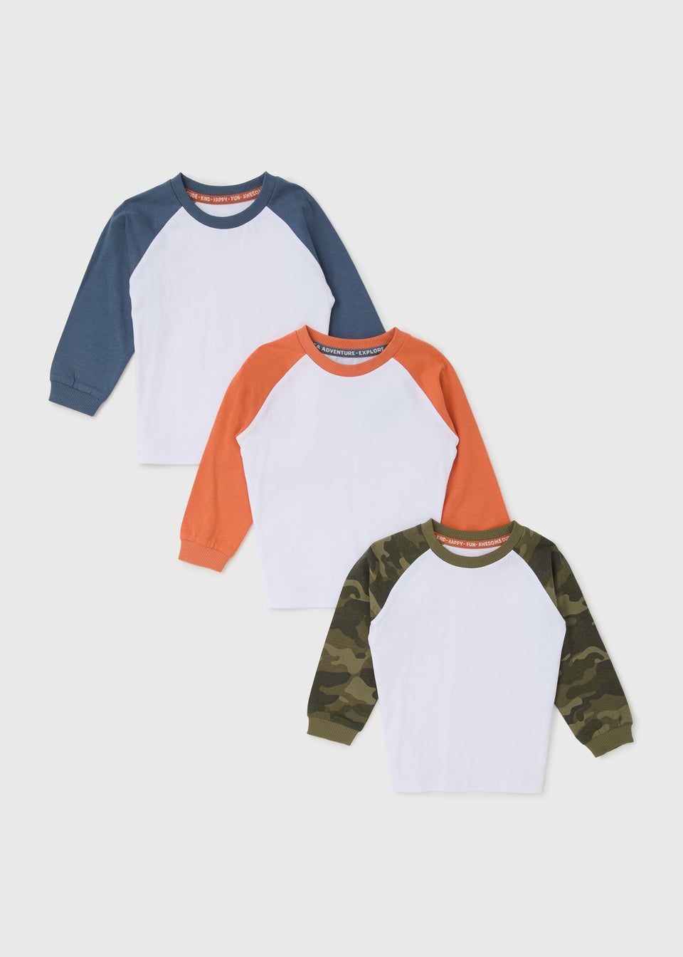 Boys 3 Pack Multicolour Raglan T-Shirt (1-7yrs)