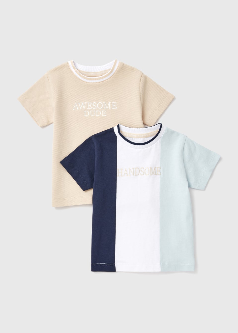 Boys 2 Pack Blue & Stone Cut & Sew T-Shirt (1-7yrs)
