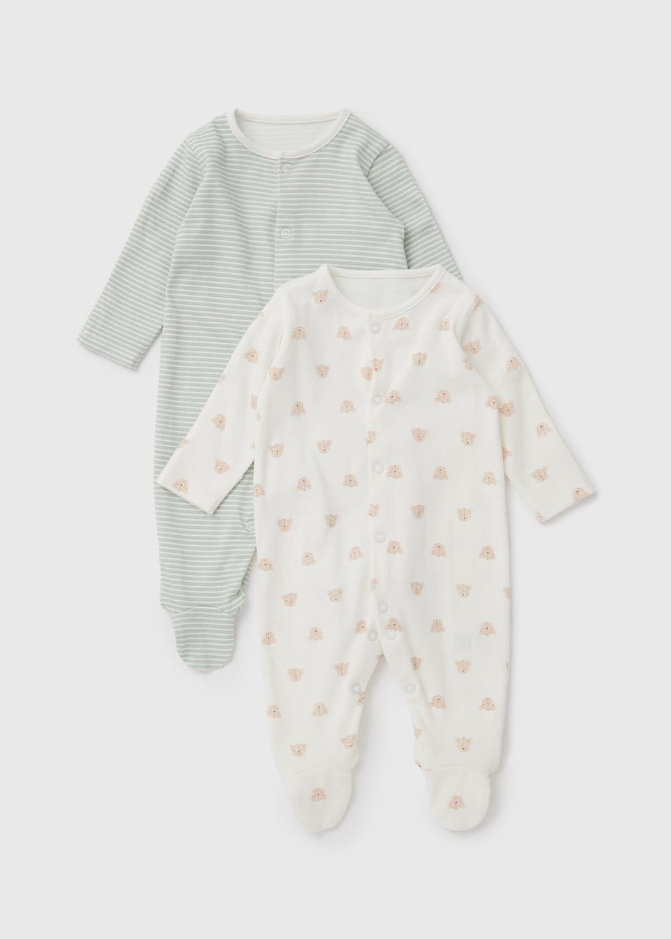Baby 2 Pack Sage Bear Print Sleepsuit (Newborn-23mths)