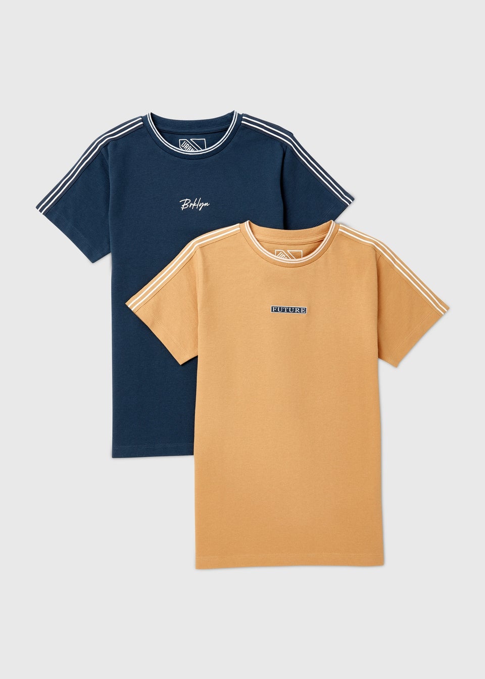Boys 2 Pack Navy Slogan Tape T-Shirts (7-13yrs)