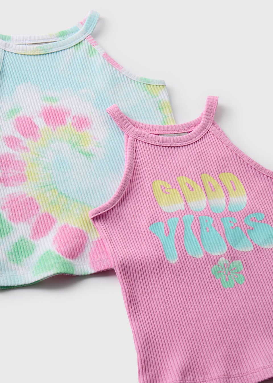 Girls 2 Pack Multicolour Good Vibes Vests (7-13yrs)