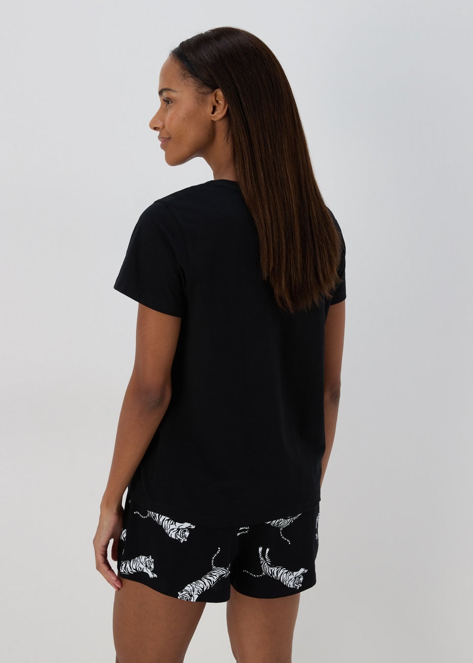 Black Tiger Print Pyjama Shorts Set