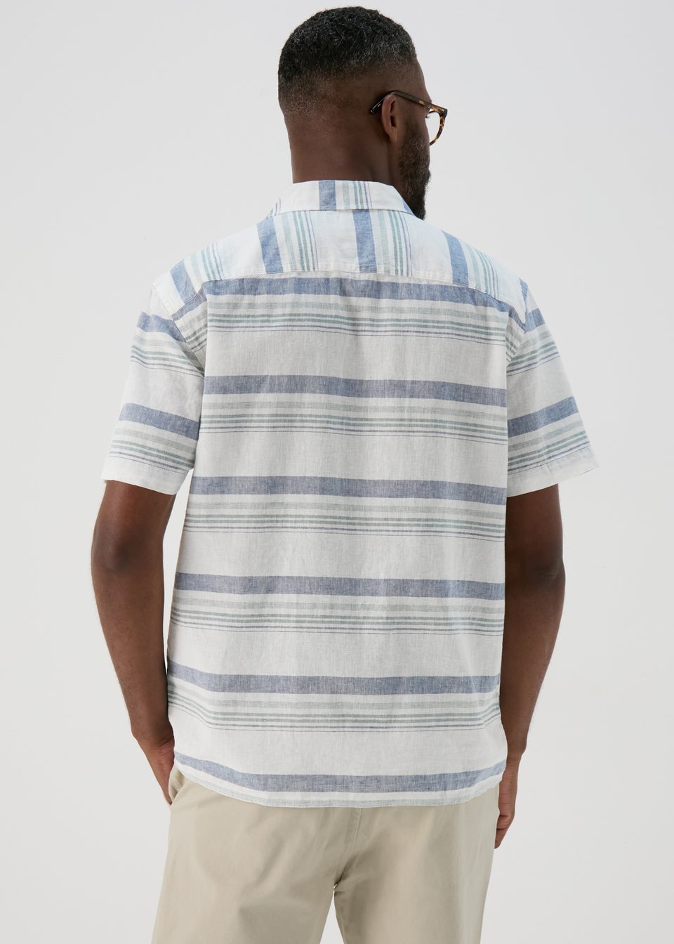 White Linen Horizontal Stripe Revere Shirt