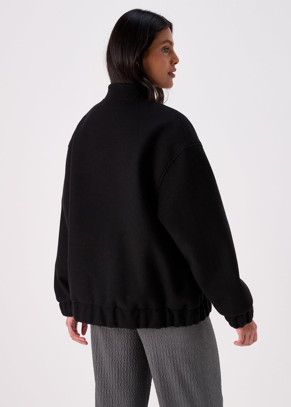 Black Wool Touch Bomber Jacket