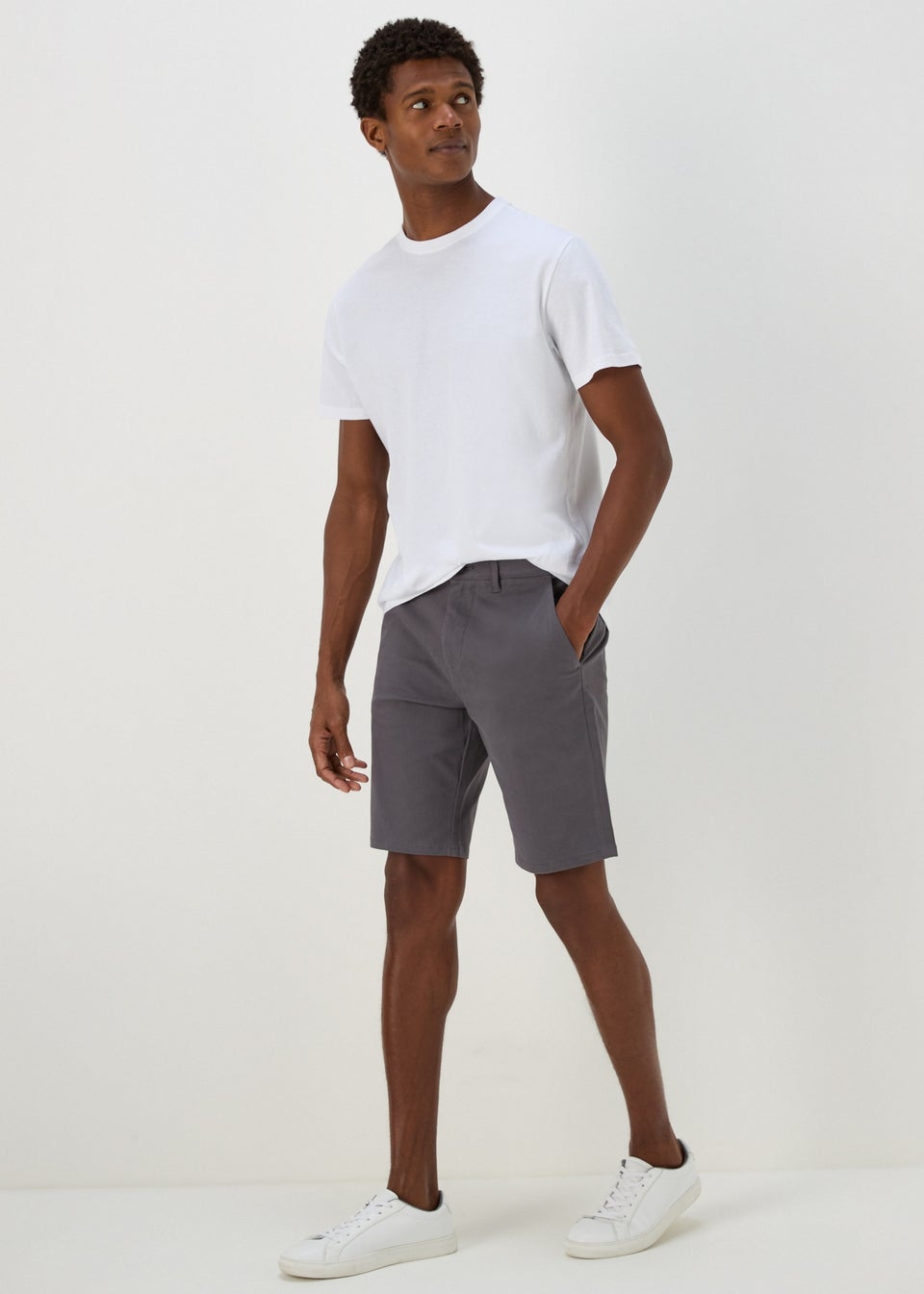 Grey Straight Fit Chino Shorts
