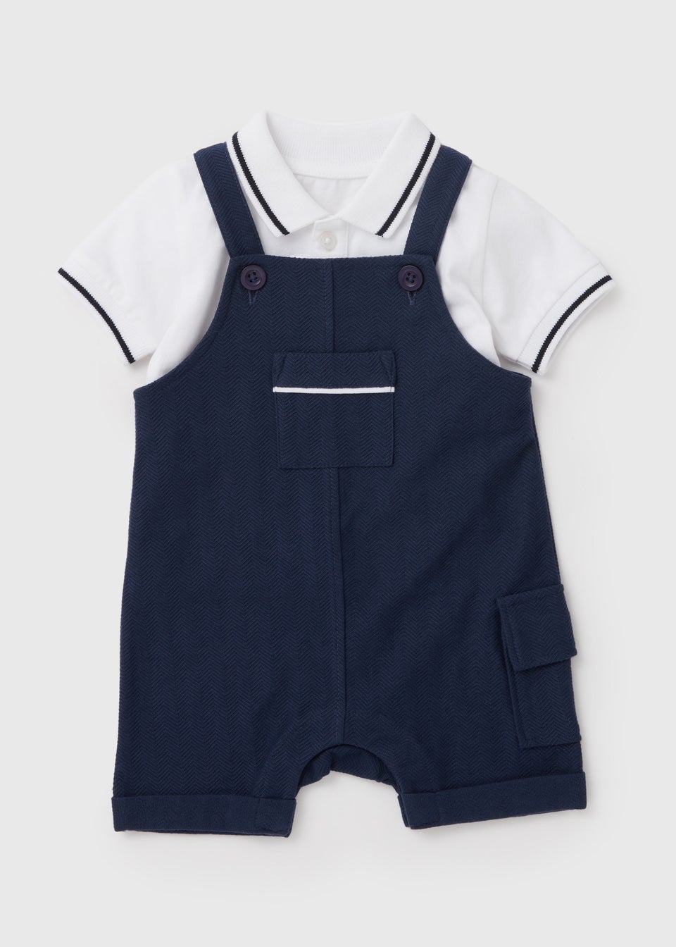 Baby Navy & White Dungaree Shirt Set (0-23mths)
