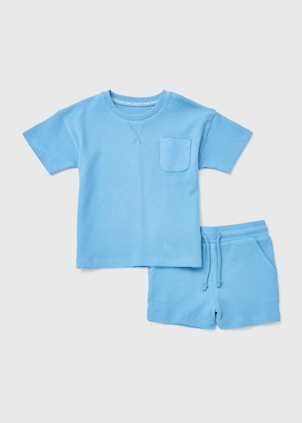 Kids Blue Waffle T-Shirt & Shorts Set (1-7yrs)