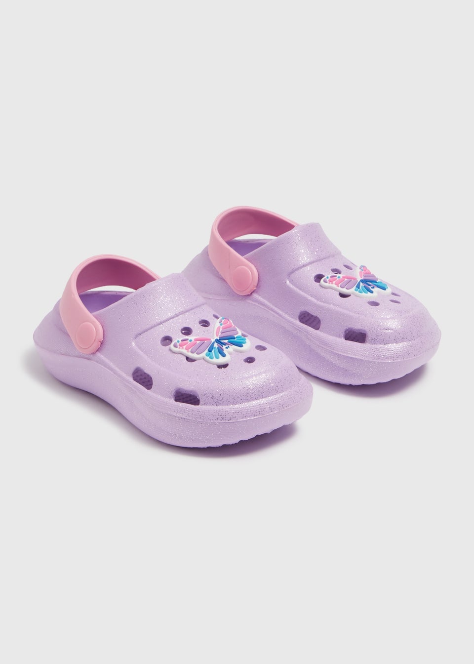 Girls Lilac Butterfly Badge Clogs (Younger 4-12)
