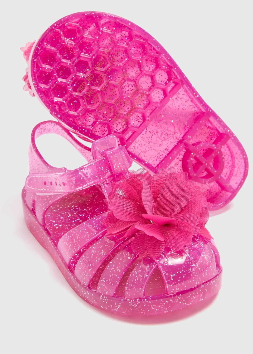 Girls Pink Corsage Glitter Jelly Sandals (Younger 4-12)