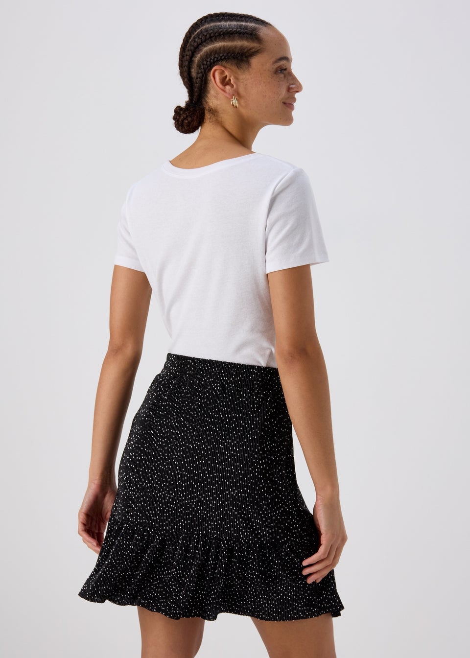 Black Spot Print Plisse Mini Skirt