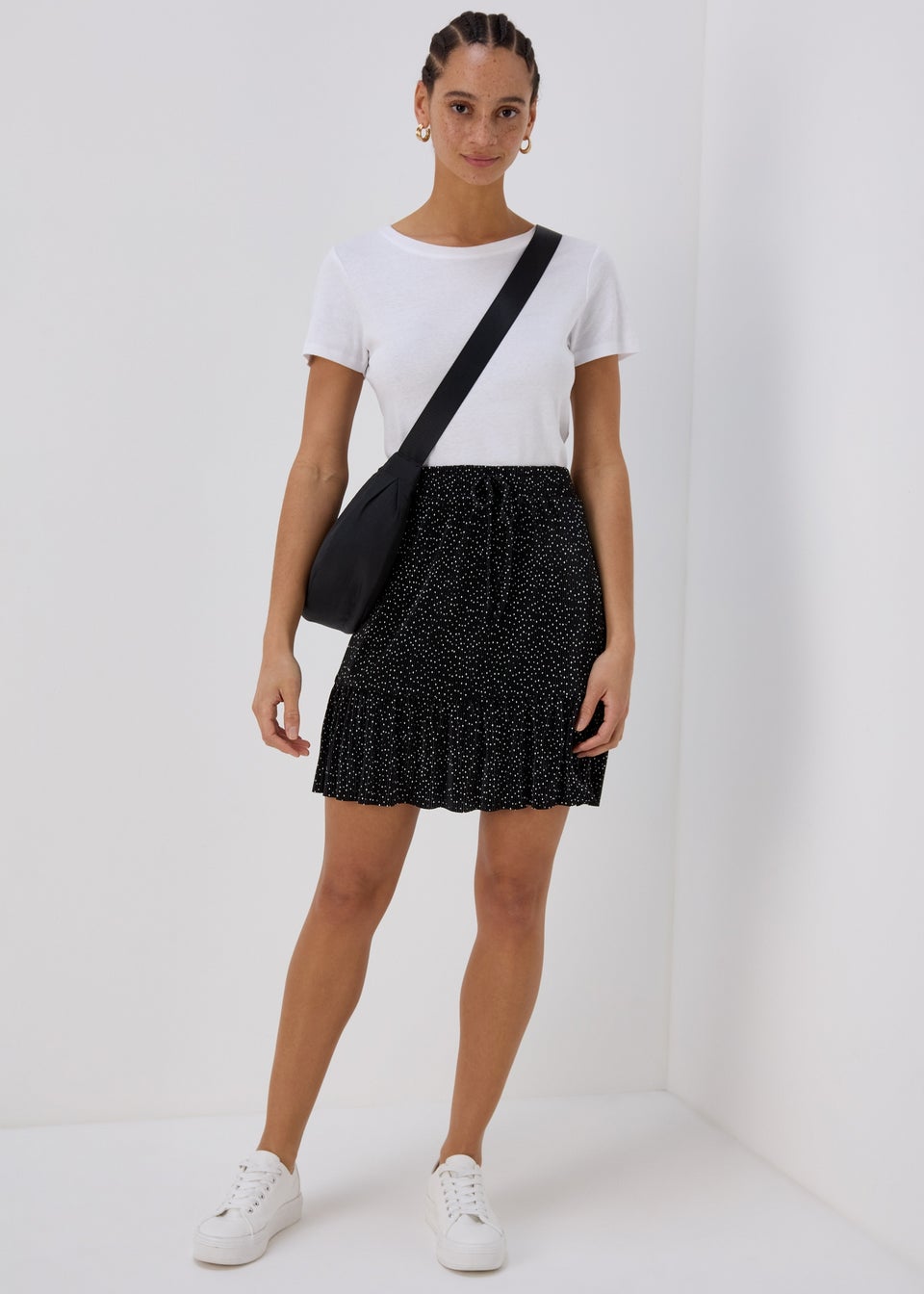 Black Spot Print Plisse Mini Skirt - Matalan