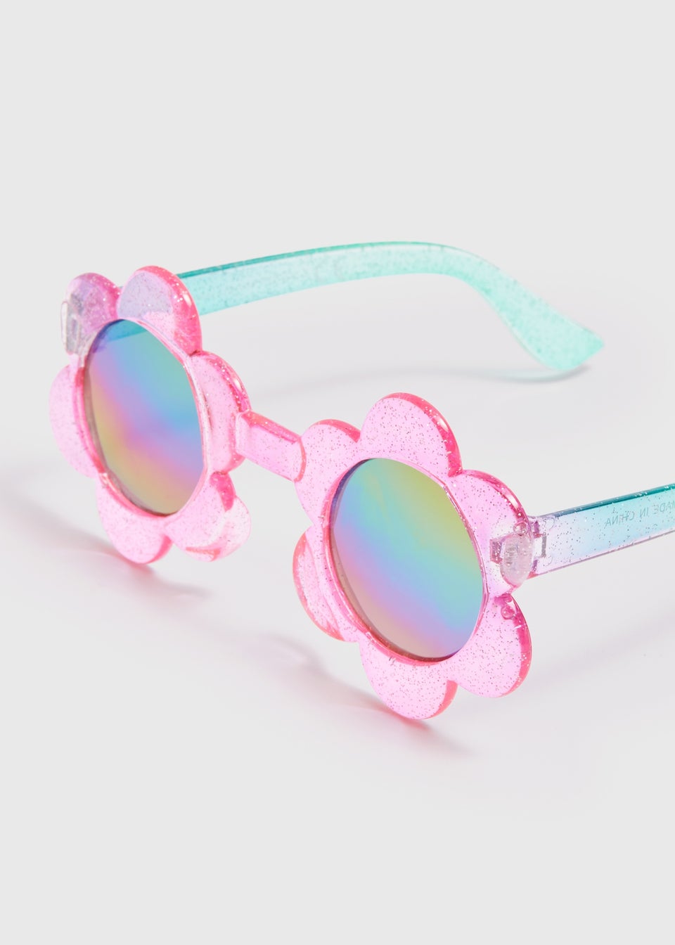 Girls Pink Glitter Flower Round Lens Sunglasses