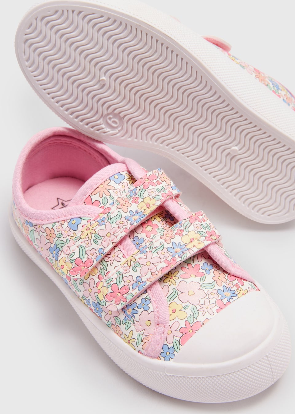 Girls Pink Floral PU Strap Trainers (Younger 4-12)