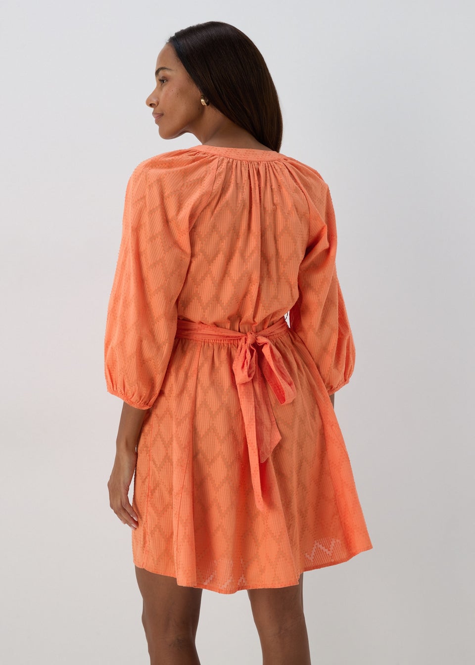 Orange Jacquard Mini Shirt Dress