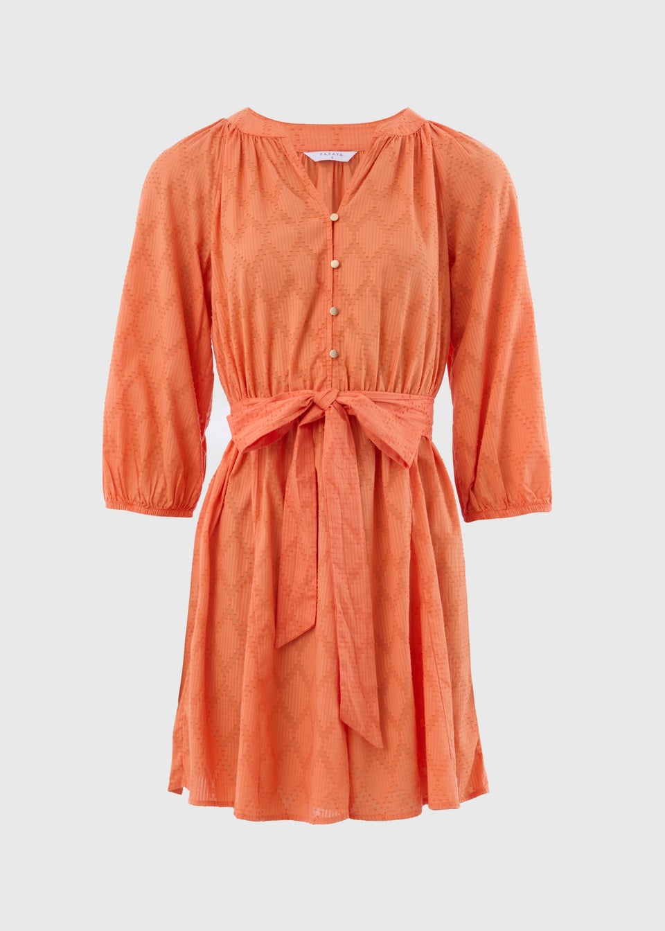 Orange Jacquard Mini Shirt Dress
