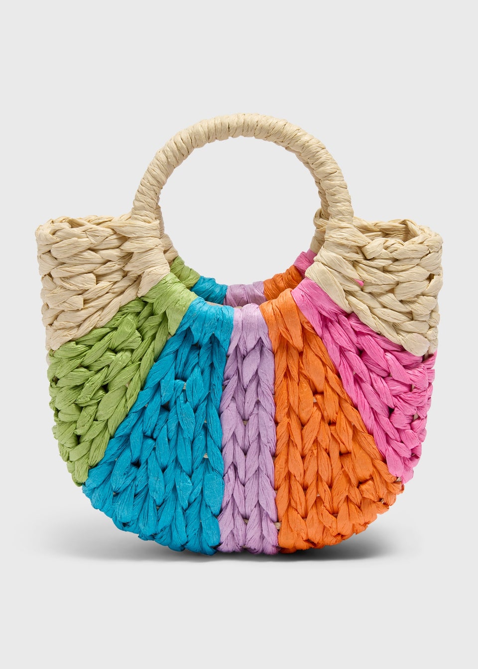 Multicoloured Round Handle Straw Bag