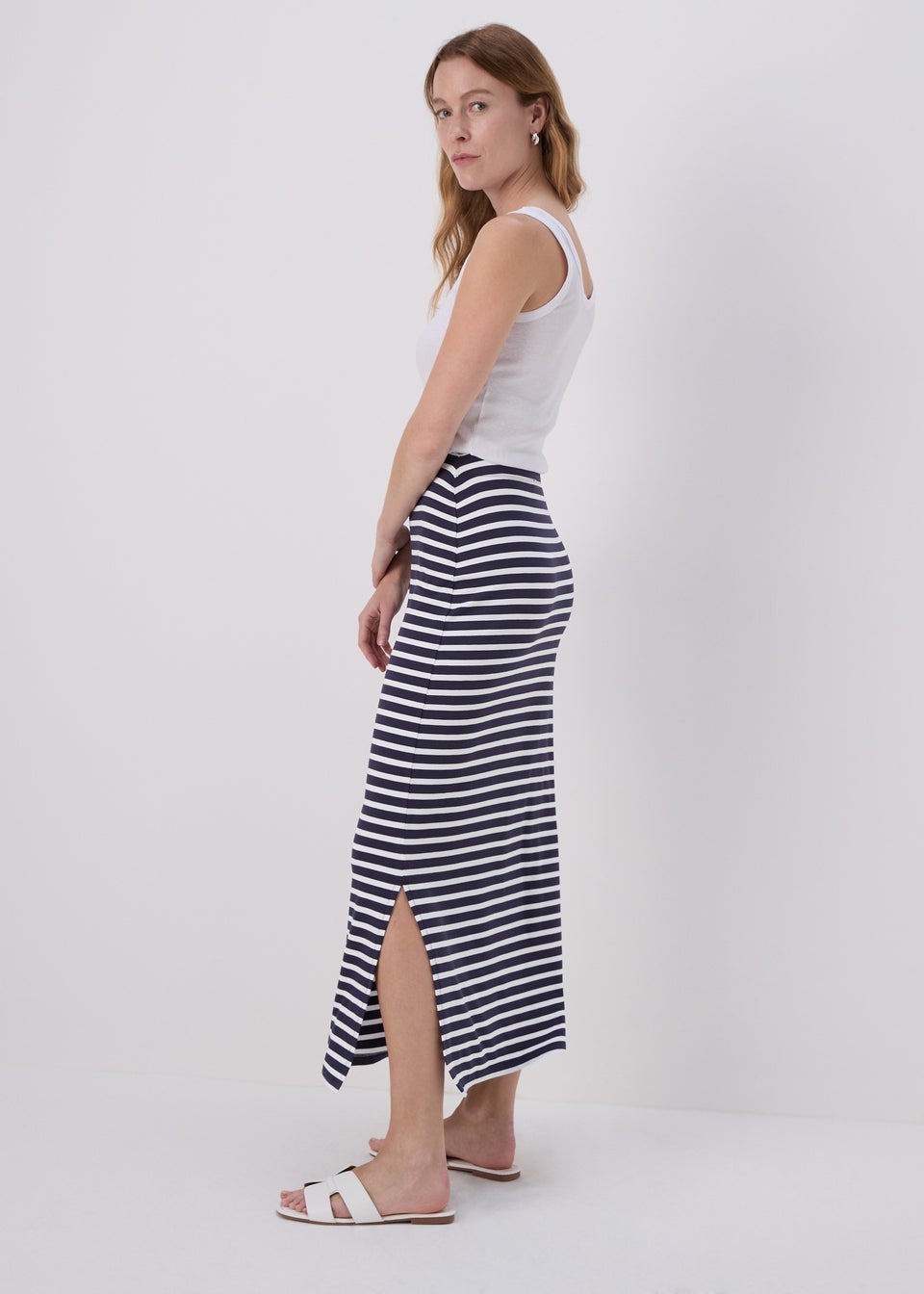 Navy Stripe Jersey Maxi Skirt