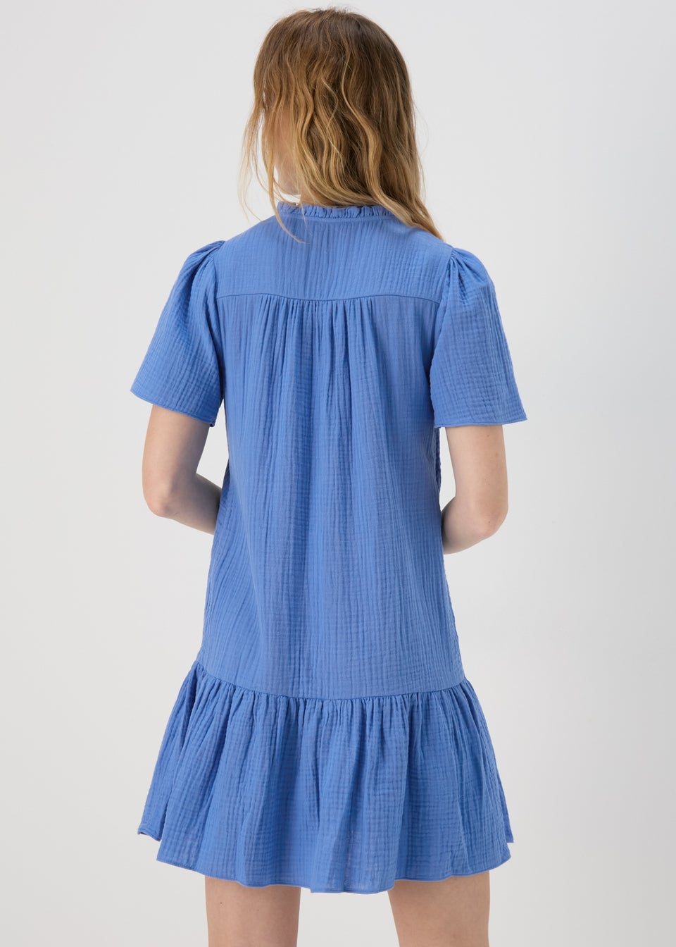 Blue Double Cloth Mini Dress
