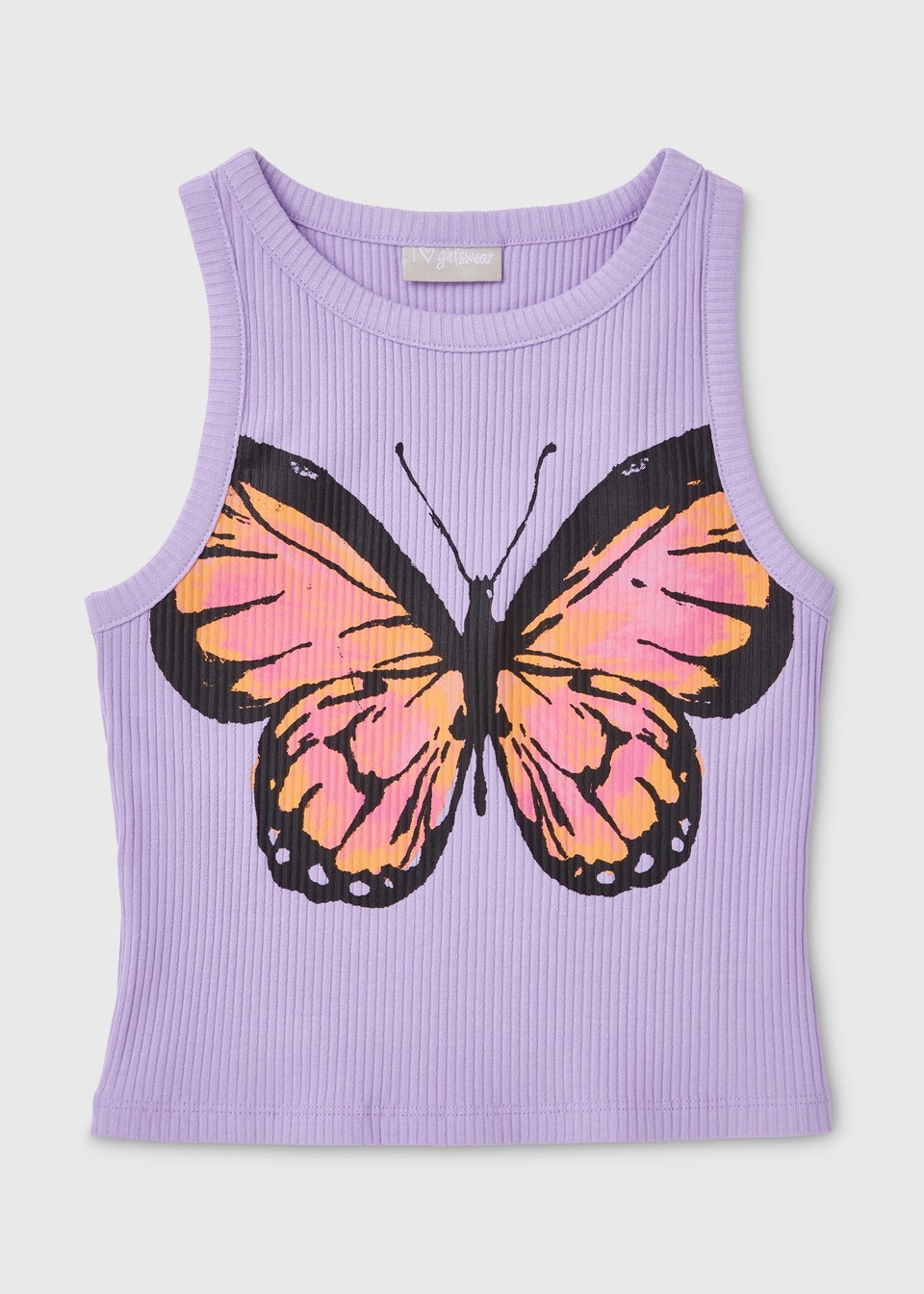 Girls Lilac Butterfly Ribbed Vest (7-15yrs)