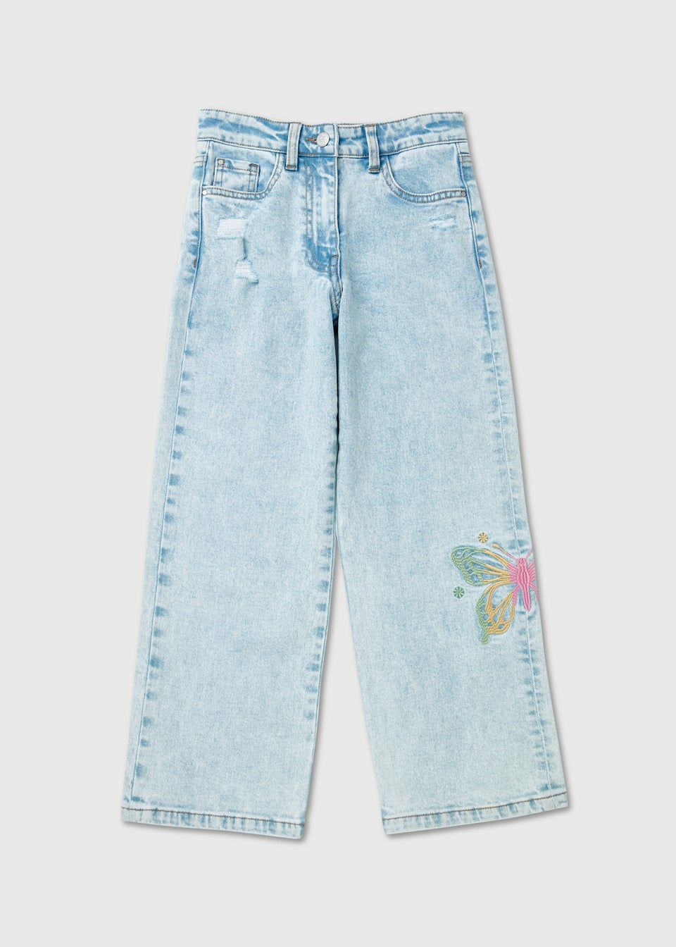 Girls Light Wash Butterfly Design Jeans (7-13yrs)