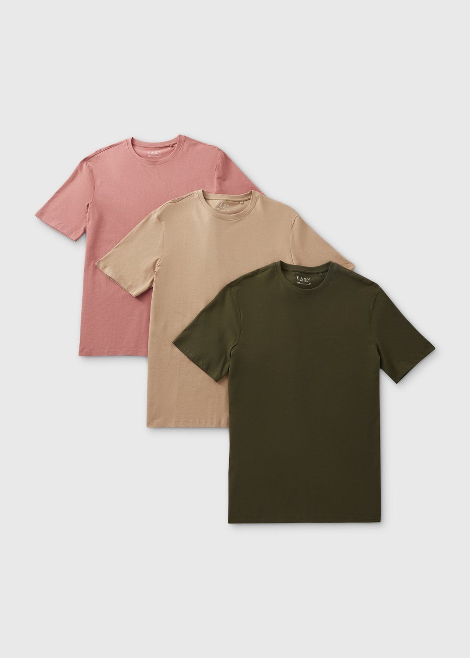3 Pack Khaki Stone & Pink Plain T-Shirt