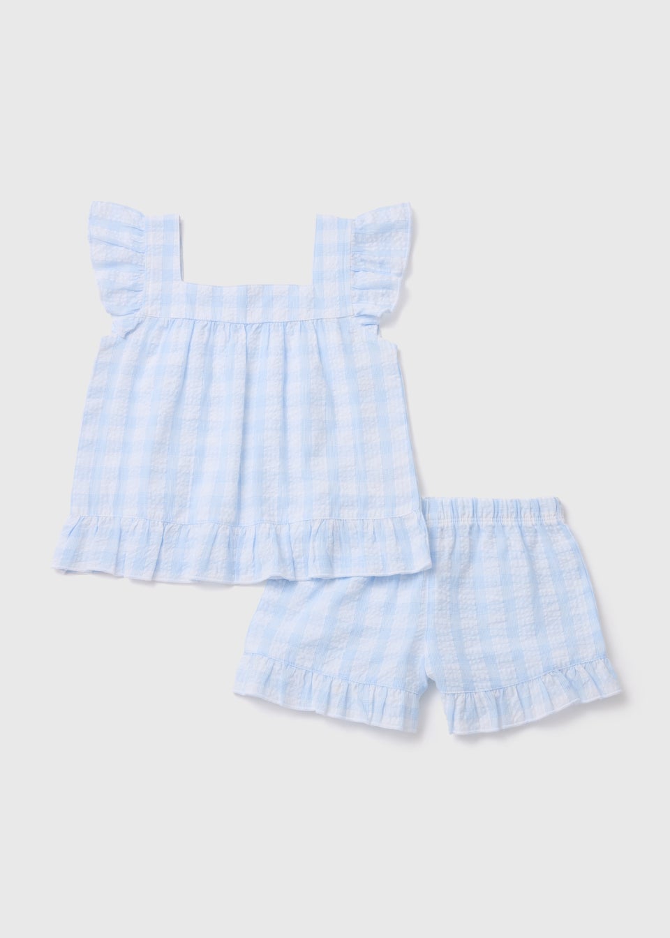 Girls Blue Check Design Woven Frill Pyjama Set (9mths-13yrs)