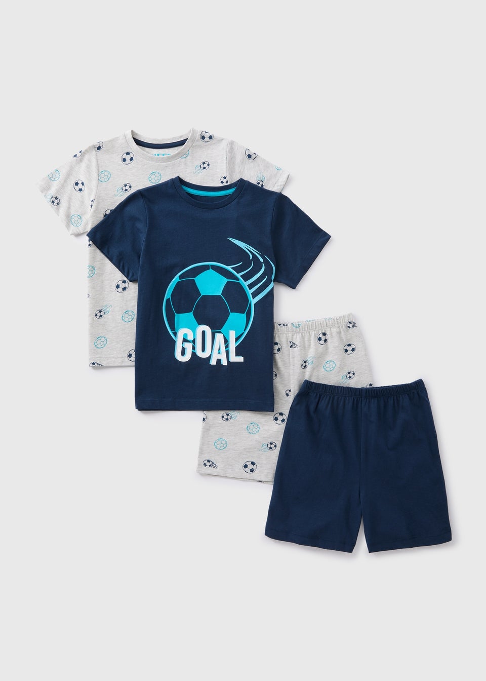 Boys 2 Pack Grey & Navy Football Pyjama Sets (18mths-13yrs)