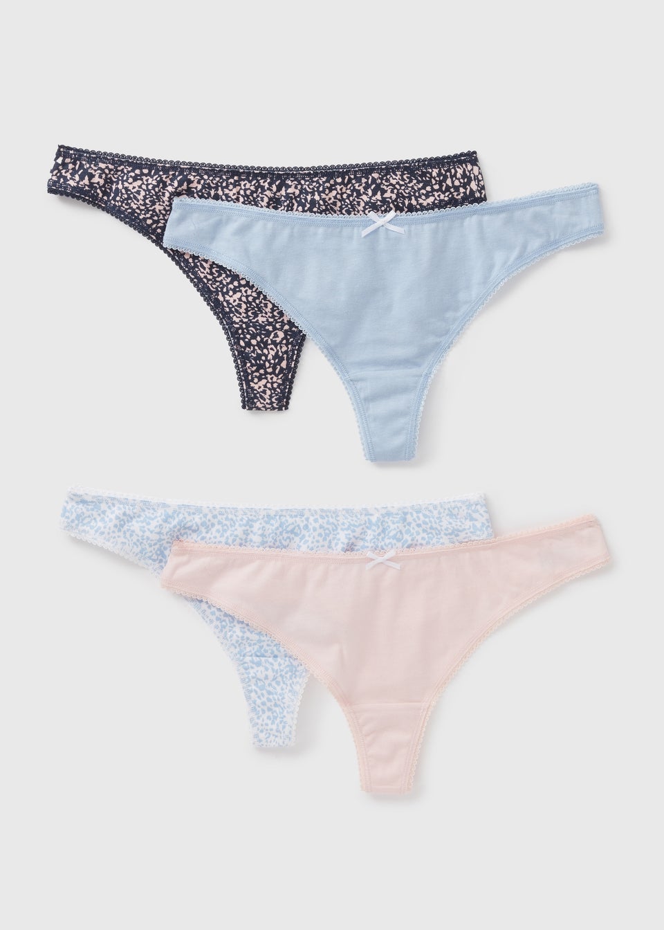 4 Pack Multicolour Animal Print Thongs