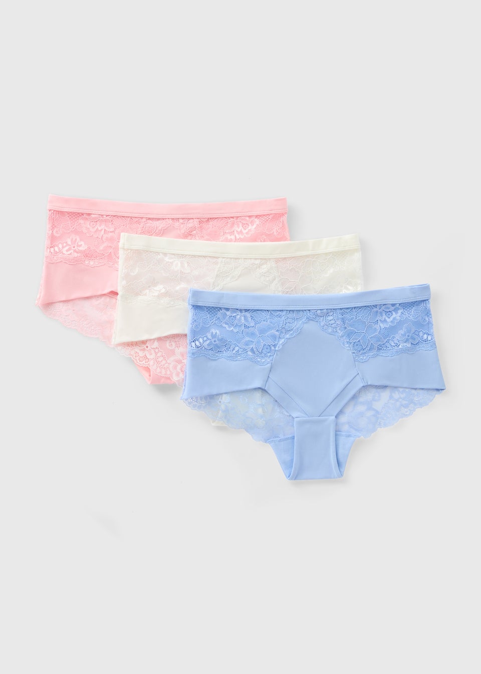 3 Pack Pink/Blue/White Brushed Midi Knickers