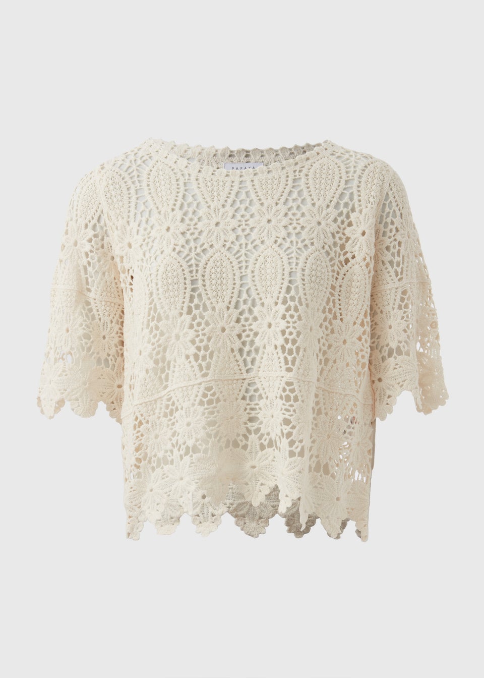 Cream Lace Crochet T Shirt