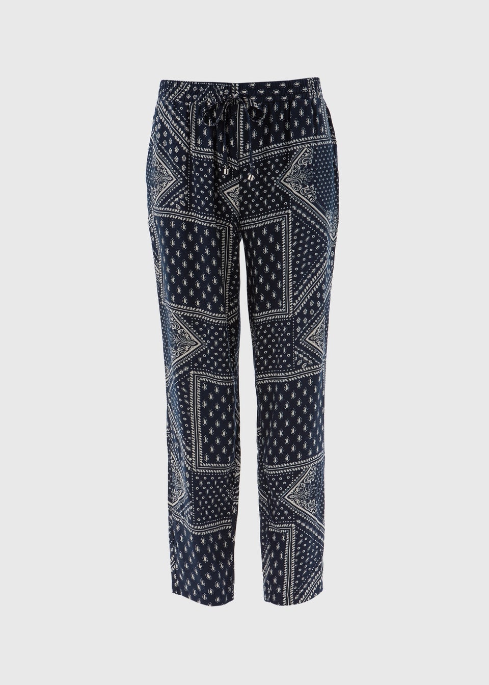 Navy Printed Viscose Tapered Trousers