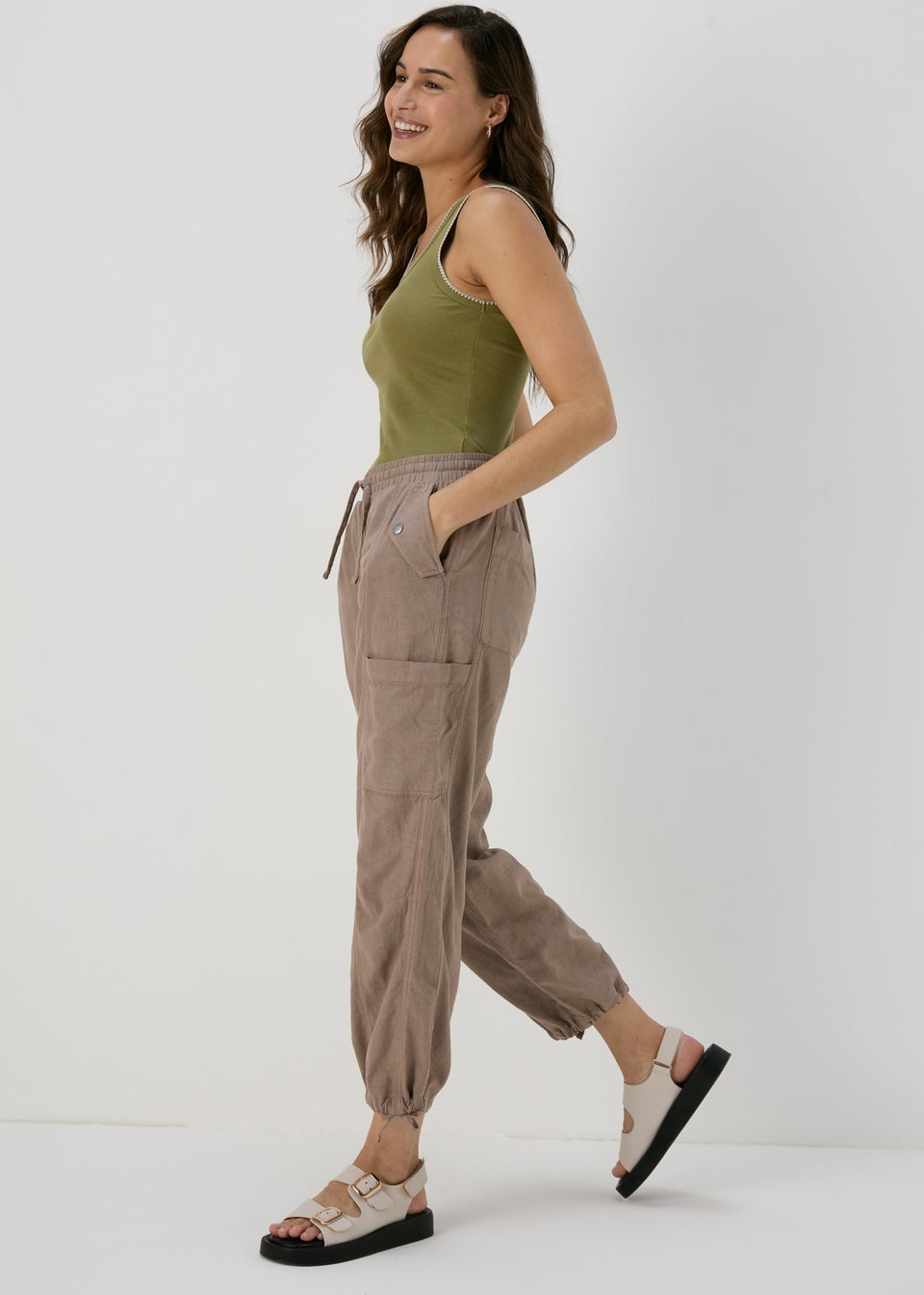 Taupe Linen Parachute Trousers Matalan