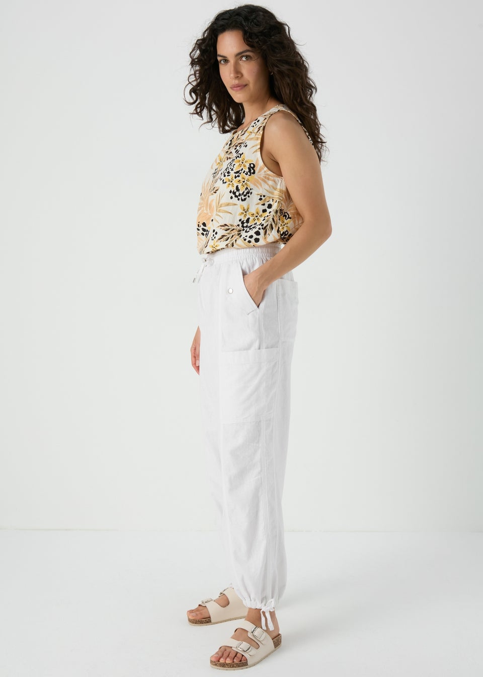 White Parachute Linen Trousers