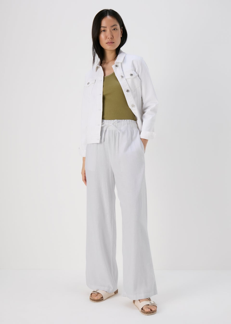 White Wide Leg Linen Trousers Matalan