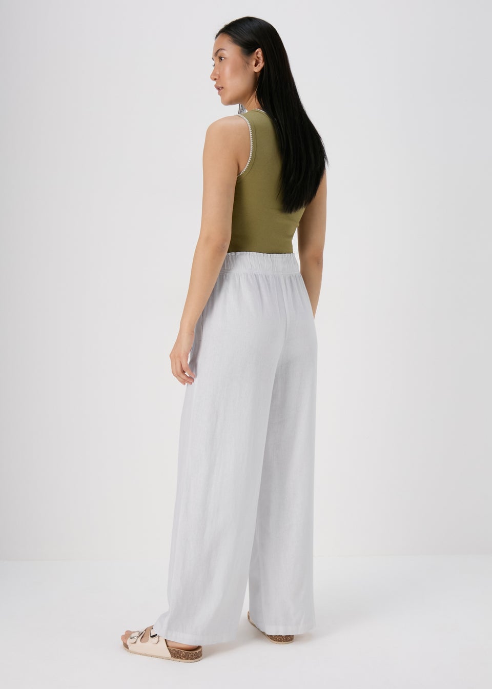 White Wide Leg Linen Trousers Matalan