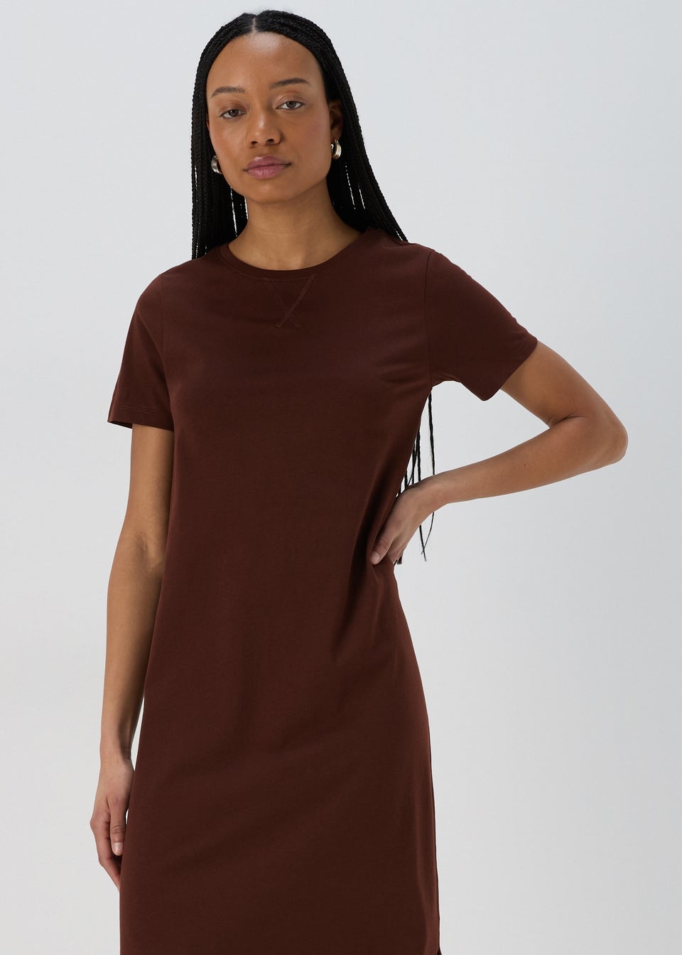 Brown Midi Jersey T-Shirt Dress