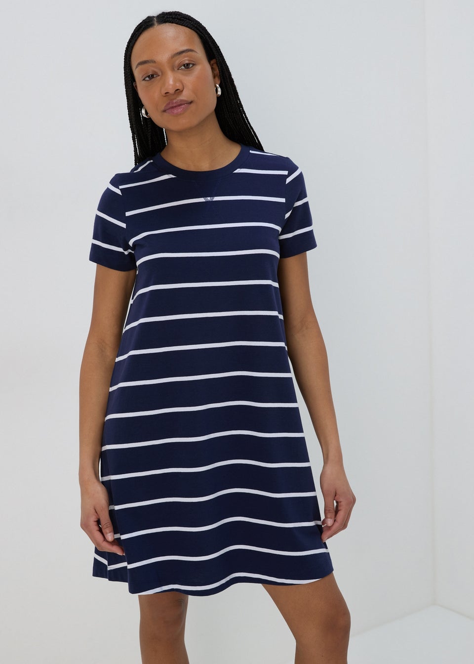 Navy Stripe Jersey Mini T-Shirt Dress
