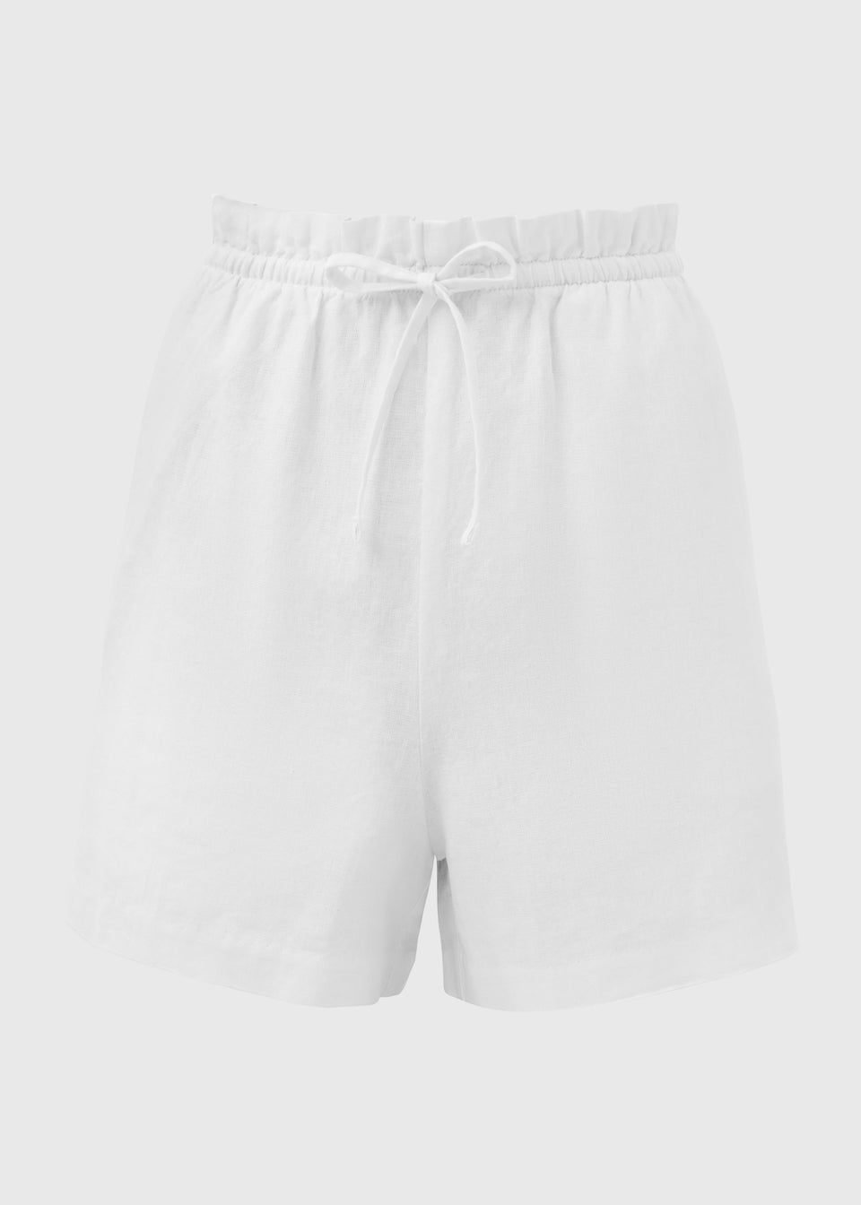 White Solid Tie Waisted Linen Shorts